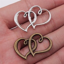 WYSIWYG 10pcs 32x25mm Antique Silver Color Antique Bronze Double Heart Charm Hearts Charms Double Double Heart Charm Connector 2024 - buy cheap