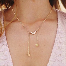 1 Pcs Classic Moon Stars Tassel Chain Pendant Gold Silver Color Necklace Women Fashion  Clavicle Necklace Jewelry 2024 - buy cheap