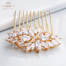 Sparkling European CZ Zircon Brides Hair Combs Gold Leaves Hair Sticks Wedding Hair Accessories 2024 - buy cheap