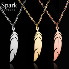 Spark lindo colgante de pluma collar de acero inoxidable 3 colores mujeres collares boda regalo de fiesta, joyería aniversario Collier 2024 - compra barato