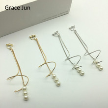 Grace Jun Korea Style Long Tassel Simulated Pearl Geometric Clip on Earrings No Pierced for Women Charm Pierced Earrings Bijoux 2024 - buy cheap