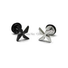 Windmill Pattern White Black titanium steel Hiphop Men screw stud earrings No fade 2024 - buy cheap