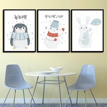 Скандинавские постеры картинки для детей с принтом, украшение для дома, зимний снеговик, кролик, пингвин, животные, холст, настенные художественные картины 2024 - купить недорого