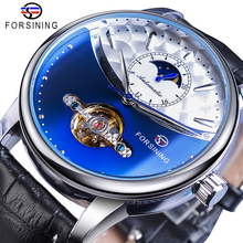Forsining Classic Blue Moon Phase Mechanical Watches Automatic Tourbillon Men's Genuine Leather Watch Relogio Masculino Dropship 2024 - buy cheap