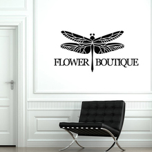 Adesivo de parede de vinil flor boutique libélula decoração de loja adesivos mural refletor 2024 - compre barato