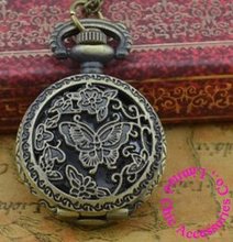 Venta al por mayor precio del comprador buena calidad nuevo bronce Vintage Retro Mini Flor Mariposa reloj de bolsillo de cuarzo collar hora 2024 - compra barato