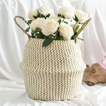 Elegant Foldable Handmade Storage Basket Folding Wicker Rattan Seagrass Belly Straw Garden Flower Pot Planter Laundry Basket 2024 - buy cheap