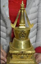 12 "Старый тибетский буддизм, бронзовый Золото свинка храм ступа Будды башня пагода статуя 2024 - купить недорого