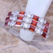 Charismatic Red Garnet White CZ Silver Plated  Women's Jewelry Ring Size 6 / 7 / 8 / 9 R0456 2024 - buy cheap