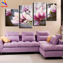 The Cherry Blossom Pink Color Flower 4PCS  Real Handmade Modern Abstract Oil Painting On Canvas Wall Art for Living Room  Z056 2024 - buy cheap