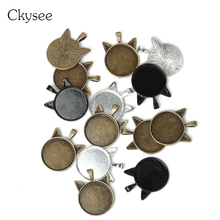 Ckysee 10Pcs Antique Bronze Silver Cat Ear Pendant Cabochon Base Setting Fit 25mm Glass Cabochon Cameo Blank Trays Diy Findings 2024 - buy cheap