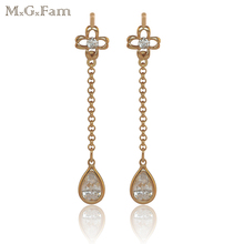 M.G.Fam 2017 New High Qality Drop Water Earrings Clear Stone Women  with 18 K Yellow Gold-color 2024 - buy cheap