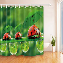 Занавеска для душа с божьей коровкой и зеленым зонтом, забавное украшение для ванной в виде насекомых из полиэстера 2024 - купить недорого