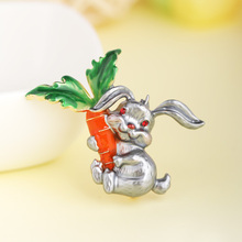 Madrry Vivid Gray Rabbit With Carrot Brooches For Women Kids Enamel Animal Plant Shape Brooch Collar Clip bags badge kids Gifts 2024 - buy cheap