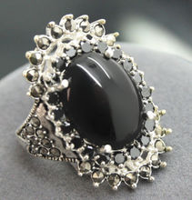 Free shipping 925 SILVER 16X27MM MARCASITE NATURAL BLACK  RING SIZE 7/8/9/10 christmas gift 2024 - buy cheap