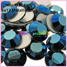 Frete Grátis! 1440 pçs/lote, ss12 (3.0-3.2mm) Azul Metálico Plana Volta Non Hot Fix Nail Art Cola em Strass 2024 - compre barato