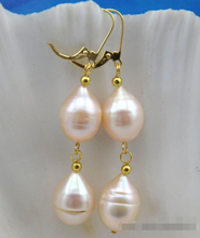 Real 13mm baby pink drip freshwater pearl dangle earring gild hook 2024 - buy cheap