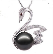 Impresionante collar de perlas negras de tahitiano, colgante de cisne, envío gratis 2024 - compra barato