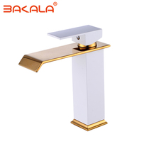 BAKALA Free shipping Golden/white Waterfall Faucet Brass Bathroom Faucet Bathroom Basin Faucet Mixer Tap Hot & Cold Sink faucet 2024 - buy cheap