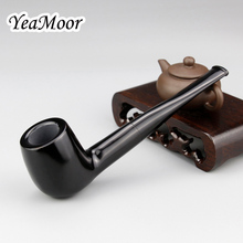 New Solid Black Smoking Pipe 9mm Filter Straight Tobacco Pipe Handmade 9mm Filter Ebony Wood Pipe 10 tools free Smoke Accessory 2024 - buy cheap