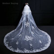 Elegant Ivory Flowers 3 Yard Cathedral Lace Wedding Veils 2018 with Comb Church Royal Bridal Veils abiti da cerimonia da sera 2024 - buy cheap