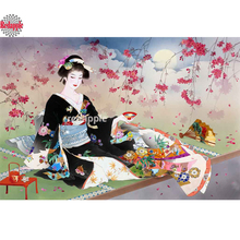5d diy pintura de diamante inteiramente quadrado redondo broca japonesa geisha mulher bordado diamante sakura kit de ponto cruz imagens de mosaico 2024 - compre barato