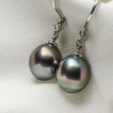 Free Shipping 10.2mm Peacock Green Genuine Tahitian Pearl Diamond Drop Earrings 18k White Gold 2024 - buy cheap