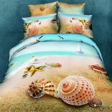 King Size 3d Shell пляжные детские комплекты постельного белья, 220x240 см, 100% хлопок, комплекты постельного белья 4 шт., 500TC 3D Ocean Beach Shell, пододеяльник King 2024 - купить недорого