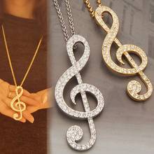 New Hot Women Chic Rhinestone scansionMusic Note Suspension Sweater Long Chain Necklace Gold And Silver Color 2024 - buy cheap
