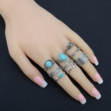 10 unids/set étnico azul piedra anillo de oro anillos de Color para las mujeres Midi anillo de dedo mujer niña nudillo anillos, 31093 2024 - compra barato