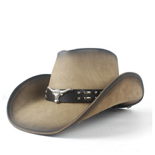 2019 Retro Unisex Cowboy Hat Comfortable Leather Felt Western Cow Head Decoration Cowboy Casual Hat Size 58-59CM 2024 - buy cheap