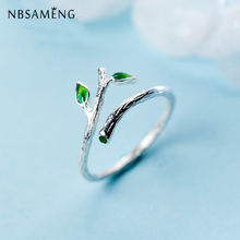 NBSAMENG 100% 925 Sterling Silve Green Leaves Tree Branch Rings Opening Adjustable For Women Girl Gift Finger Ring Jewelry 2024 - buy cheap