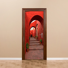 2 painéis adesivos de parede corredor vermelho, adesivos de porta papel de parede decalques decoração para casa jjulho 0178 2024 - compre barato