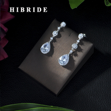 HIBRIDE lujo precioso Marquesa Cluster flor forma Zirconia cúbica aretes largos para novias boda joyería E-410 2024 - compra barato