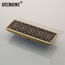 OUBONI Antique Brass Bathroom Shower Floor Drain Grates Waste Linear Tile Insert Long Drainer Floor Drain 300mm*100mm 2024 - buy cheap