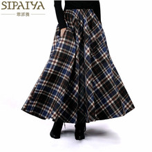 2020 Autumn Winter Women Skirt 50s Vintage and Retro Wool Maxi Elastic Waist Plaid Classical Thick Warm Saias Longa 2024 - buy cheap