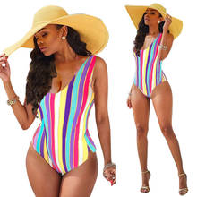 Women Sexy One Piece Swimsuit Rainbow Striped High Waist Bathing Suits Backless Bodysuit Monokini Swimwear Female Beach Swim 2024 - buy cheap