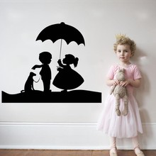 Cute Little Girl And Boy With Dog And Umbrella  Lovely Wall Decals Home Kids Nursery Bedroom Sweet Decor Wall Sticker Mural M-88 2024 - buy cheap