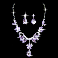 Women's Party Wedding Flower Water Drop Pendant Necklace Earrings Jewelry Set 2024 - buy cheap