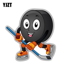 YJZT 12.3CM*12.7CM Cartoon Ice Hockey Puck Smiley PVC Decoration Car Sticker 11-00125 2024 - buy cheap