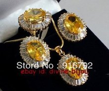 Бесплатная доставка ******* желтый циркон кристалл кулон ожерелье кольцо серьги набор 8 # 2022 - купить недорого