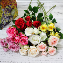 Rosas artificiales de tacto Real para decoración del hogar, ramo de flores falsas de color rosa, 5 cabezas/ramas 2024 - compra barato
