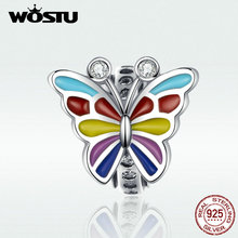 WOSTU Cute S925 Colorful Butterfly Beads 100% 925 Sterling Silver CZ Charm Beads For Women Making Fashion Jewelry Gift BKC1195 2024 - buy cheap