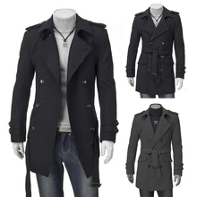 New Autumn Winter Wool Coat Men Fashion Turn-down Collar Wool Blend Double Breasted Jacket Overcoats With Belt Sashes 2024 - buy cheap