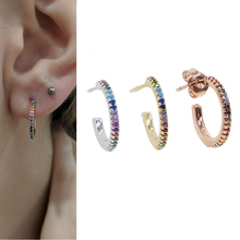 Minimal Delicate 13-15mm Mini Small Circle Hoops Rainbow Colorful Cubic Zirconia CZ Paved Gold Color Multi Pierced Hoop Earring 2024 - buy cheap