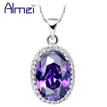 Red/Purple Cubic Zircon Round Pendant Necklaces for Women Engagement Party Charms Jewelry Collares with Colored Stones N414 2024 - buy cheap