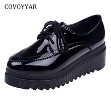 COVOYYAR 2021 Wedges Brogues Shoes Women Platform Lady Pumps Patent Leather High Heels Lace Up Cut Out Casual Black Shoes WHH680 2024 - buy cheap