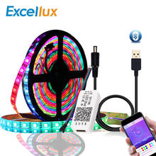 Faixa de led ws2812b cc 5v com bluetooth, usb, 5050, controle por aplicativo, rgb, abordáveis individualmente, faixa de led ws2812 pixel 2024 - compre barato