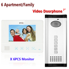 Бесплатная доставка ENNIO 6 квартира/семья видео домофон система 1 дверной Звонок камера с 6 кнопками 6 монитор водонепроницаемый 2024 - купить недорого