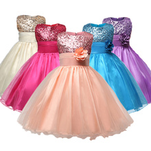 Платье на день рождения для маленьких девочек 4, 6, 8, 12 лет, высокое качество, с цветами и блестками, платье принцессы на свадьбу, Детские платья для девочек 2024 - купить недорого